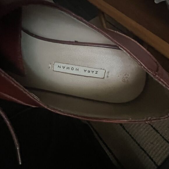 Zara Brick Red Wooden Platform Oxfords 70s Preppy Wedges Size 7.5 EU 38 - Picture 9 of 10